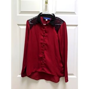 Francescas Burgundy Button Down Chiffon Blouse